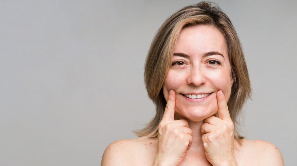 mujer madura y alegre con una sonrisa radiante gracias a la salud dental